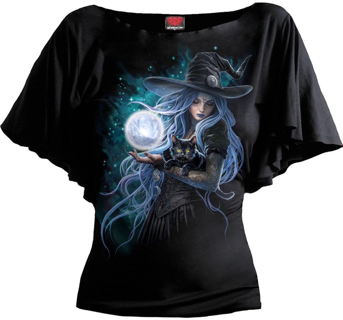 Spiral Mystic Moon - F Latin BoatNeck Viscos Dames T-shirt - zwart - 4XL