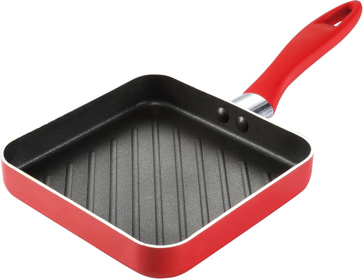 Mini Grillpan Rood - Ideaal voor 1 Persoon - Antiaanbaklaag