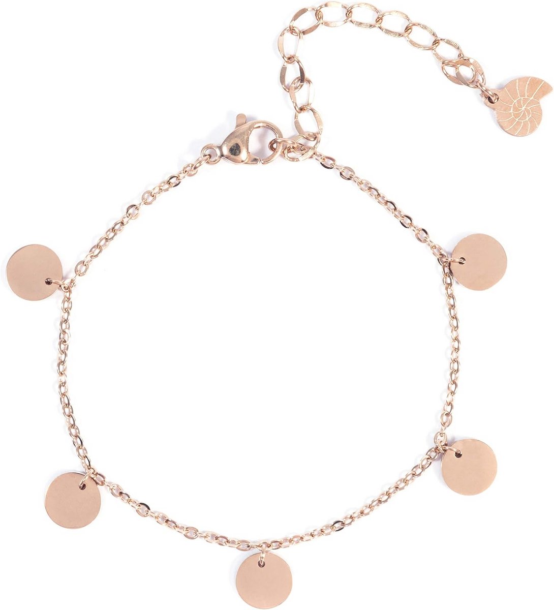 Dames Armband Rosé Goud met Dunne Ketting en Ronde Hangers
