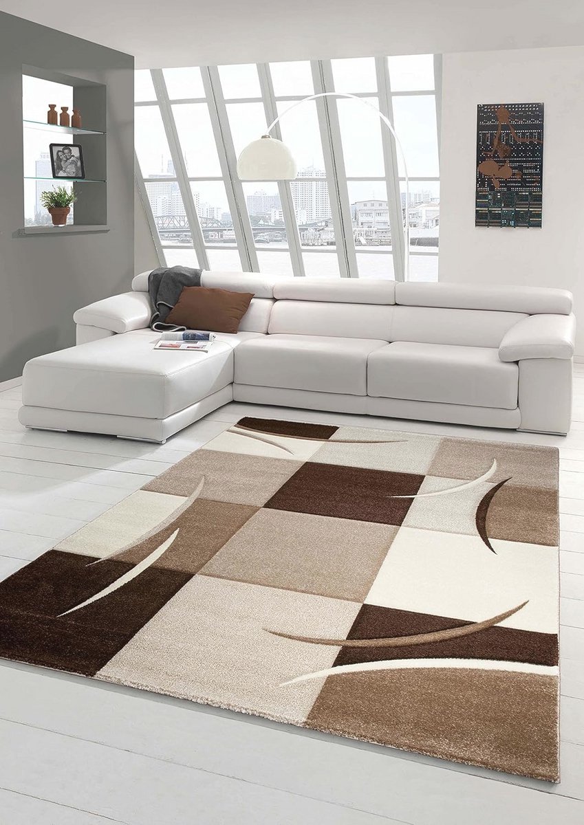 Modern laagpolig tapijt met diamanten patroon - Bruin Beige Mocca 160x230 cm