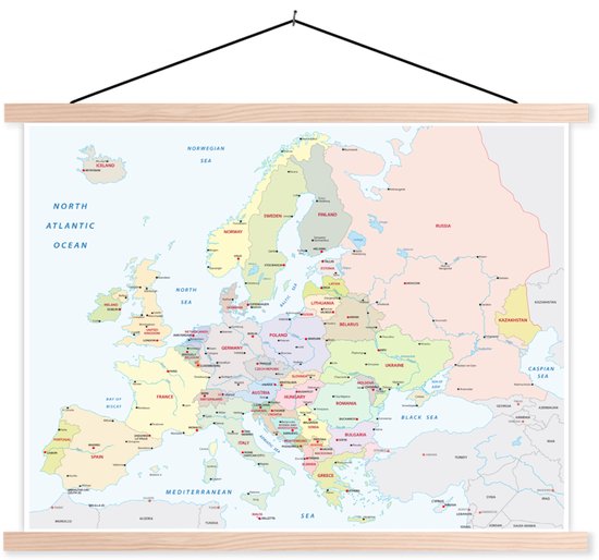 Porte-affiche avec affiche - Affiche scolaire - Carte - Europe - Topographie - 120x90 cm - Lattes vierges