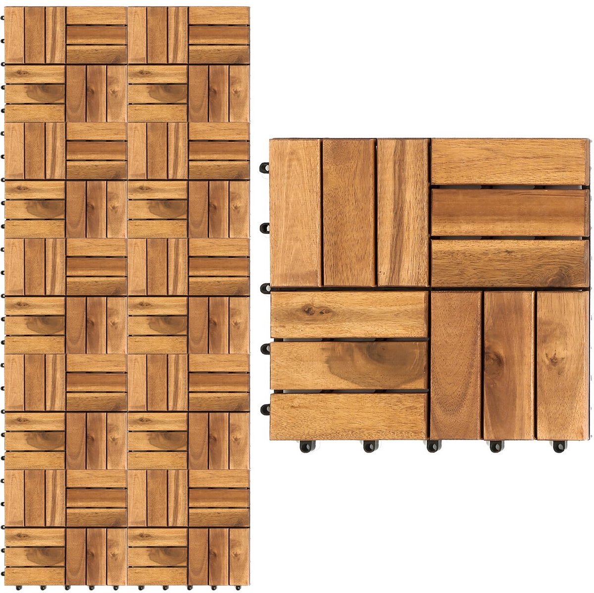 Houten Terrastegels 30x30 cm met Kliksysteem | Weerbestendige Balkontegels van Acaciahout | Drainage Systeem | 9 m²