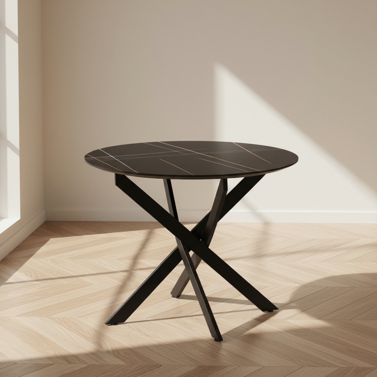 Dimehouse Eettafel Vivian marmerlook zwart 130 x 130 x 76 cm - Marmer - Modern - Rond