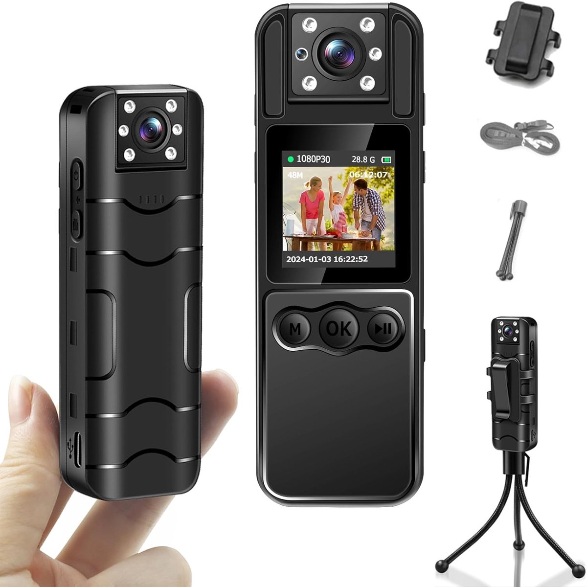 Bodycam - Action Cam - Bewegingsdetectie - 180º Draaibare Lens - Bodycam Politie - Spycam - Full HD - Zwart