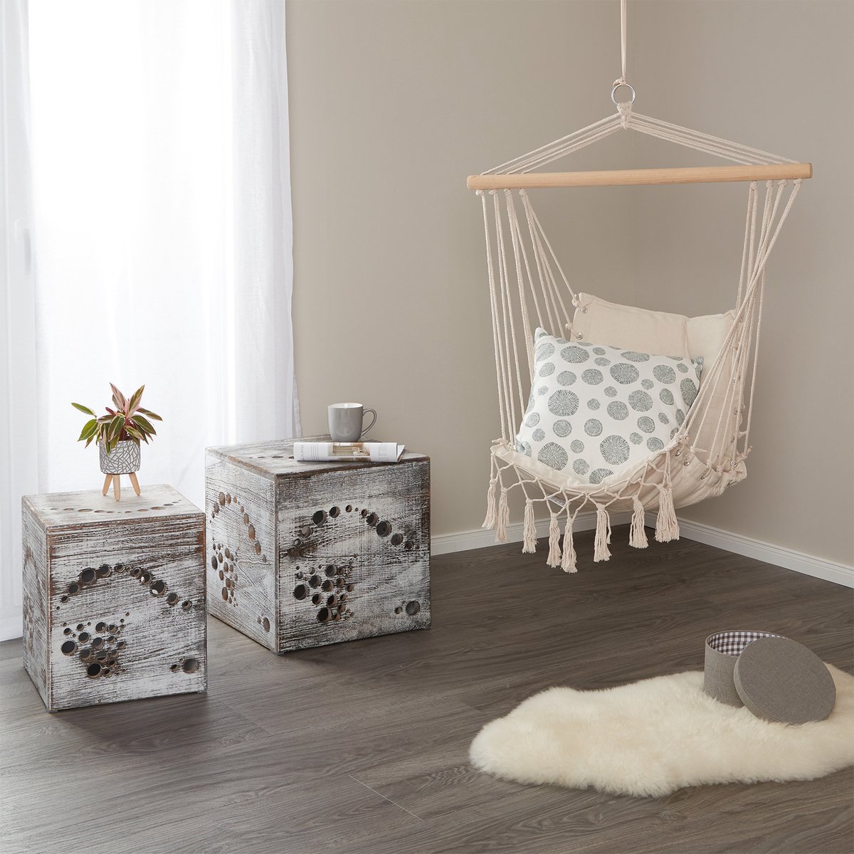 Homestyle4u Krukjes - Hocker - Grijs shabby - Set van 2