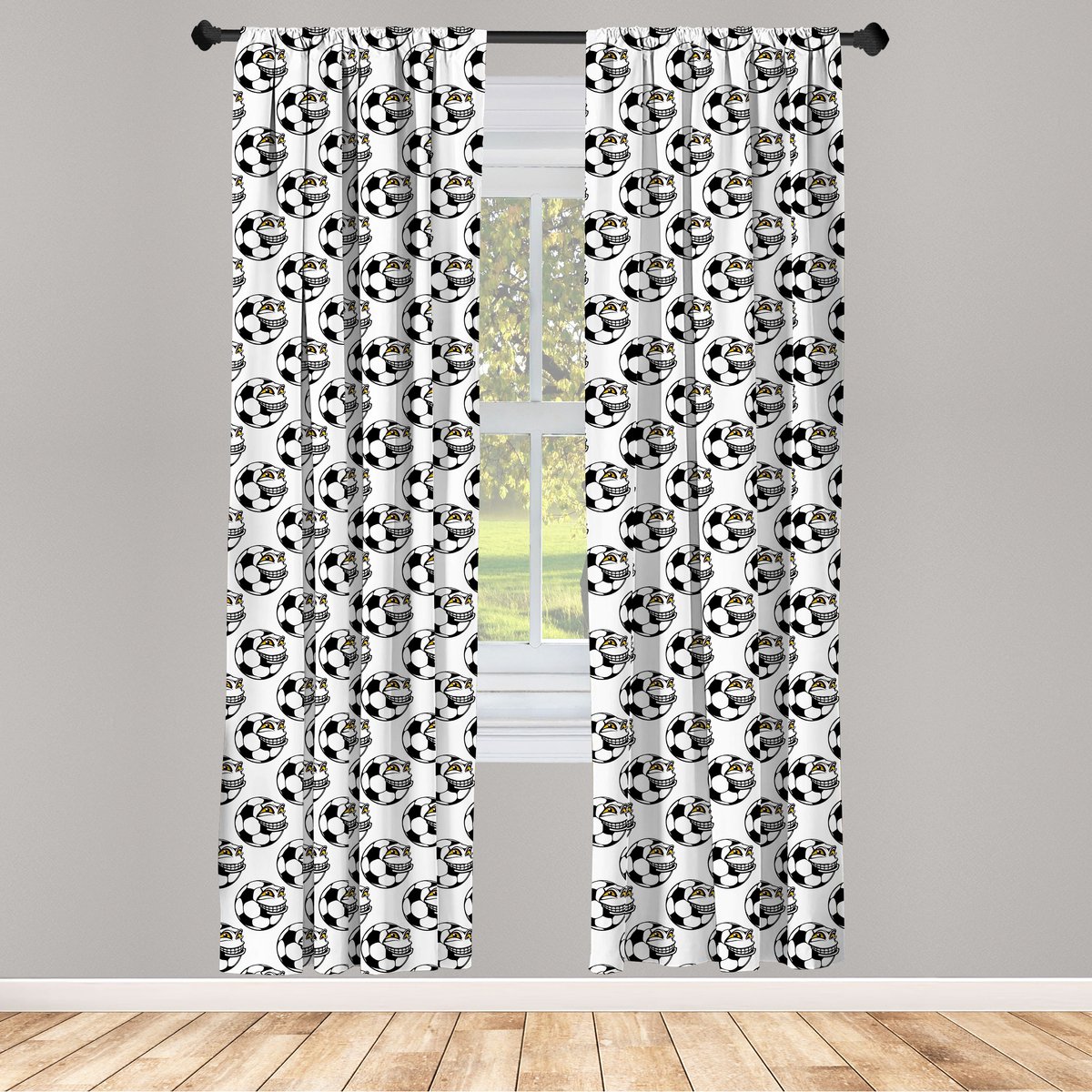 ABAKUHAUS voetbalgordijnen – 2x75x225 cm – microvezel, roedezak