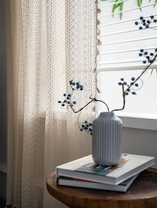 Boho Extra Long Rideau de Douche 180 x 200 cm xl Coton Lin Leibele Ceinture Grenouille Tissu Rideau de Douche Ensemble avec Crochet pour Vintage Country Home Salle de Bain Décor, Épais et Ride- Wit