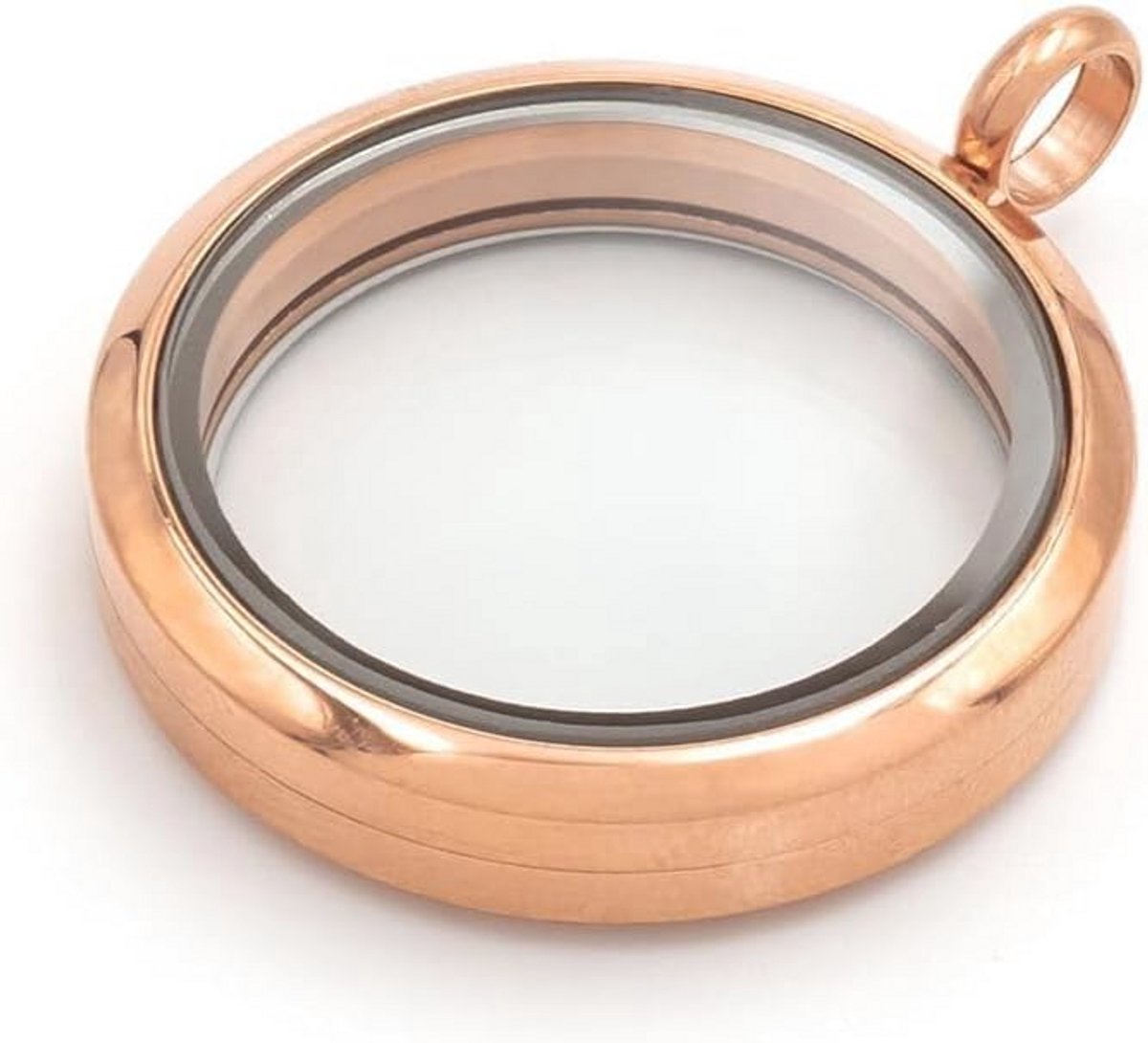 Vintage glazen medaillon met schroefsluiting in roségoud - 30 mm