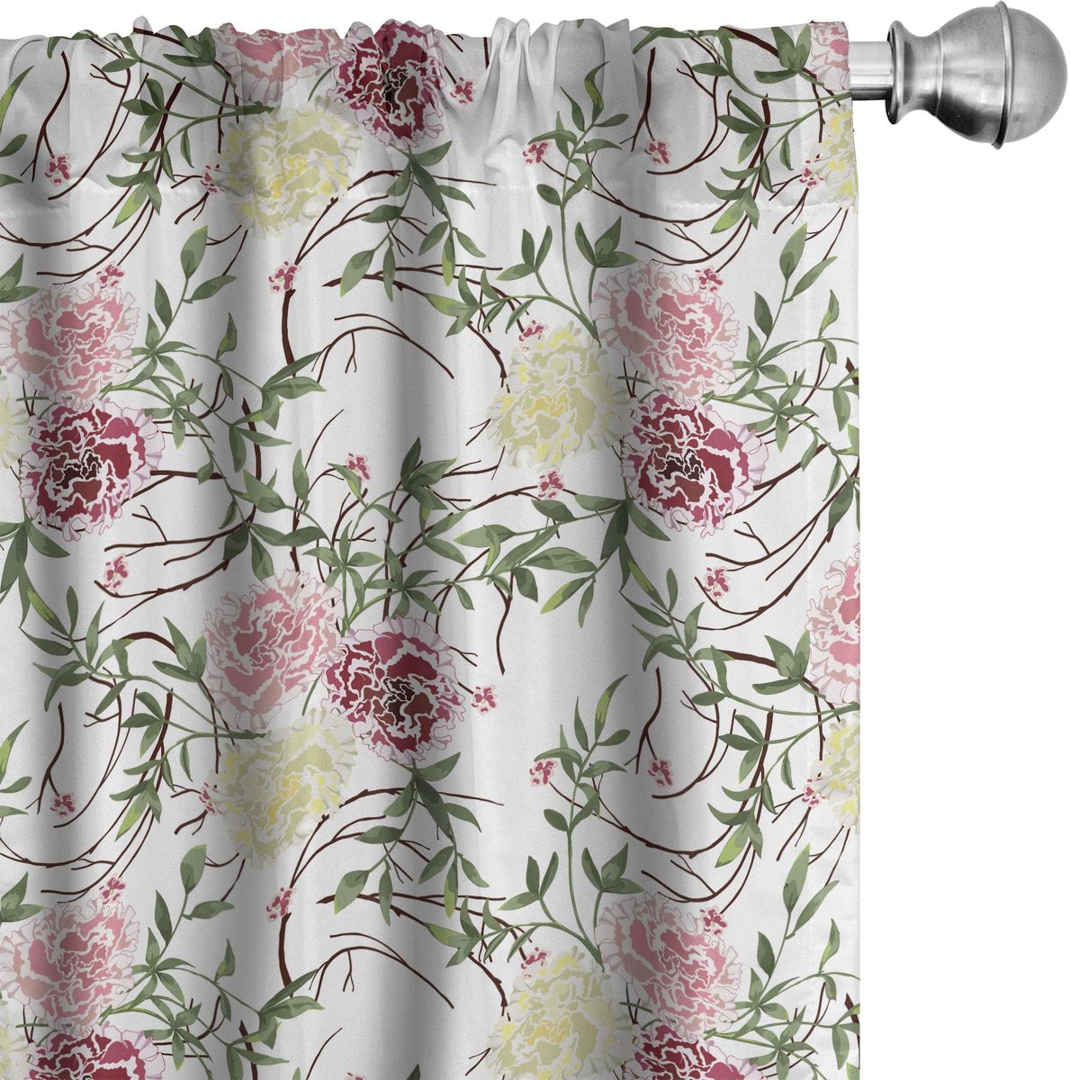 ABAKUHAUS Bloemen Gordijnen – 2×75×175 cm – Microvezel – Wit/Multicolor Wit en veelkleurig
