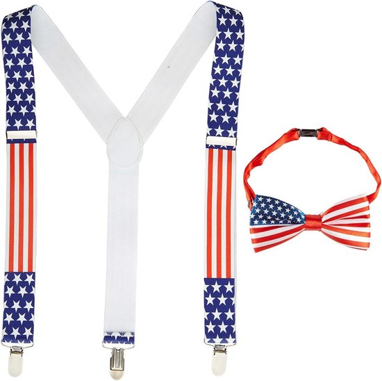 Party Fashion Verkledingset USA - Bretels en Vlinderdas voor Carnaval en Themafeest