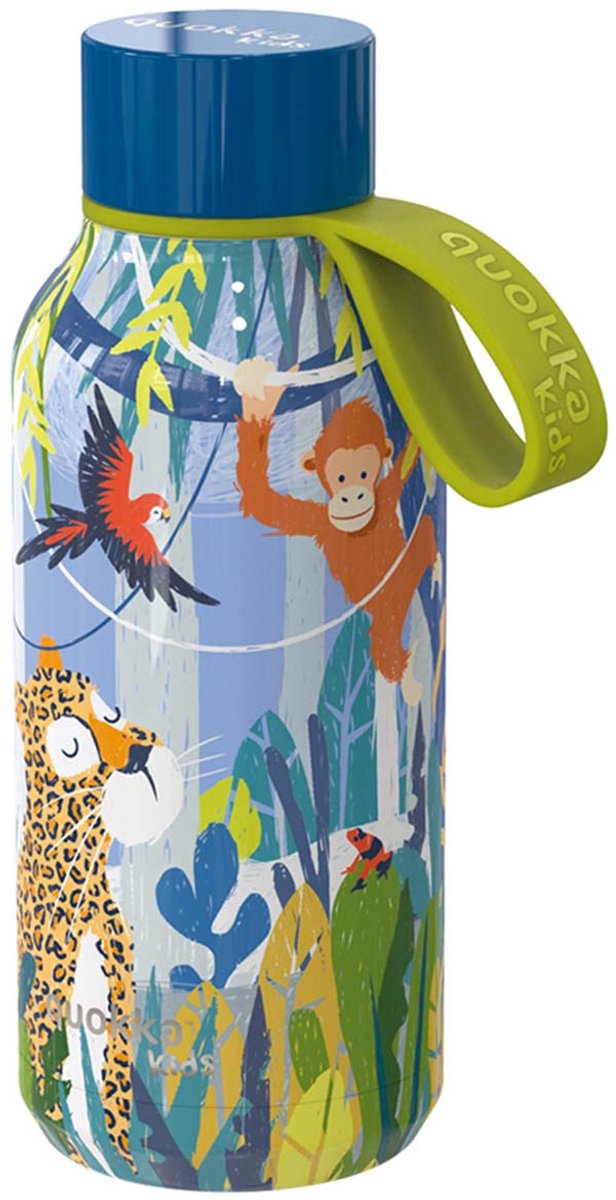 Quokka, Isolatie Fles 330ml Solid Kids Model met Riem en Jungle Motief, Meerkleurig