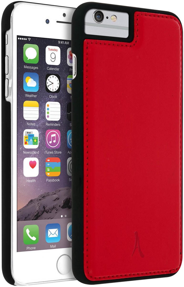 Akashi, Geschikt voor Apple iPhone 8+, 7+, 6+, 6S+ Bescherming Rigide Echt Leer, Rood