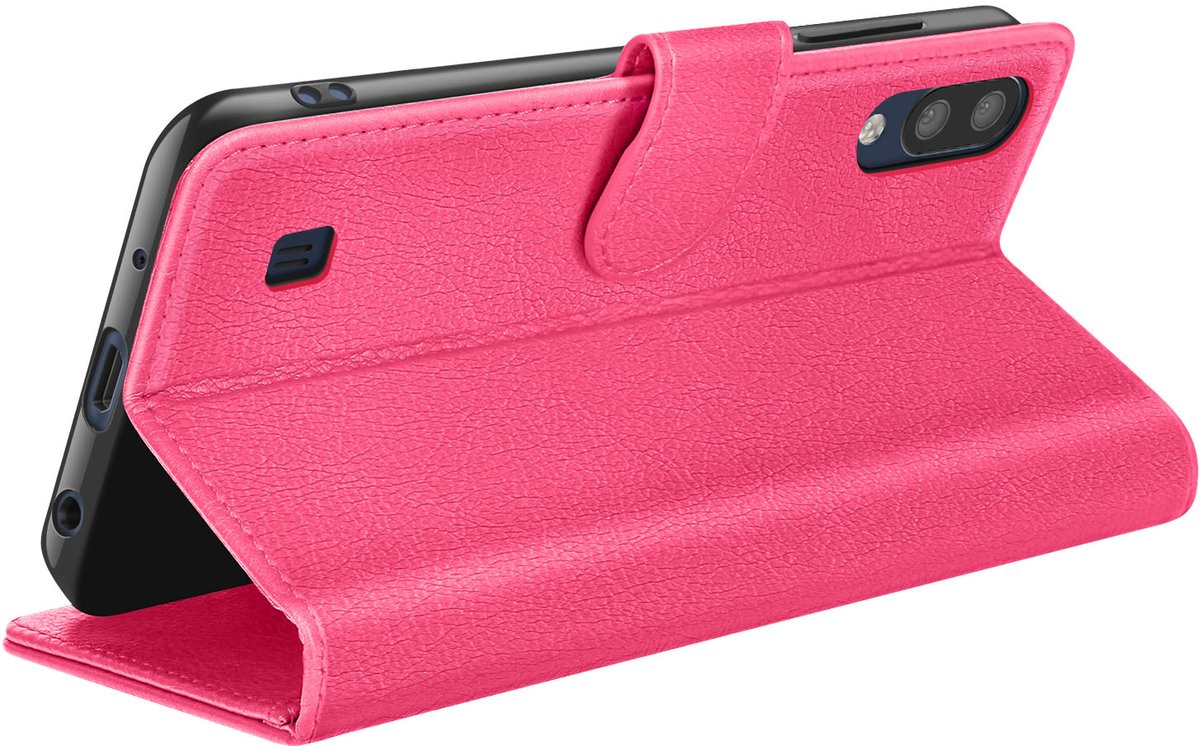 Zanae, Portemonneehoesje Geschikt voor Samsung Galaxy M10 met standaardfunctie en magnetische sluiting, Fuchsia