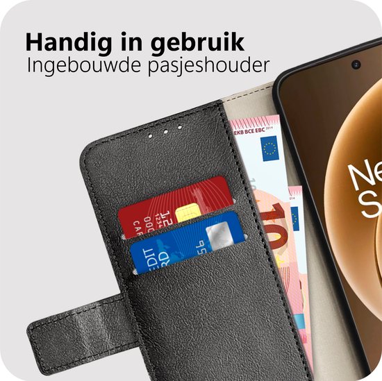 Cazy hoesje geschikt voor OnePlus 15 Hoesje met Pasjeshouder - Bookcase Classic - Zwart