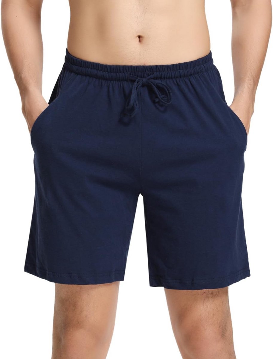 Korte pyjamabroek voor heren van katoen - Zomerslaapbroek en vrijetijdsbroek - Blauw - M
