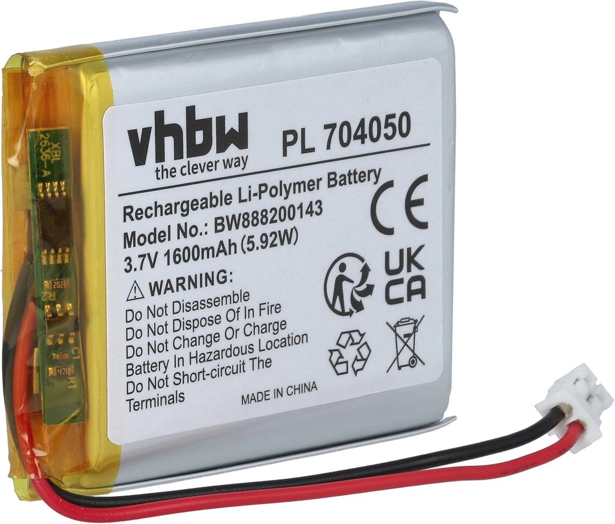 Vervangende Batterij voor Tafel- en Bedlamp (1600mAh, 3.7V, Li-Polymer)