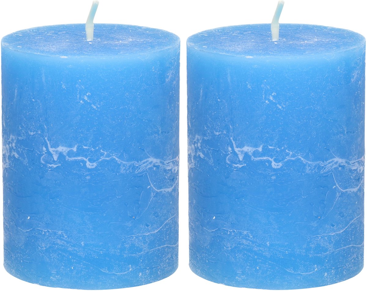 Atmosphera Stompkaars/cilinderkaars - 2x - helder blauw - 7 x 9 cm - middel rustiek model