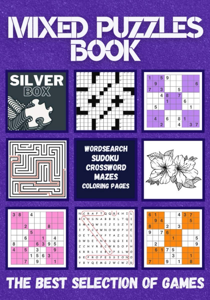 Mixed Puzzles Book for Adults - Relaxing Activities with Wordsearch, Crosswords, Sudoku, Mazes and Coloring
