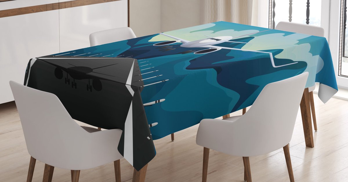 ABAKUHAUS Luchthaven Tafelkleed – Vliegtuigontwerp – Meerkleurig, 140×200 cm