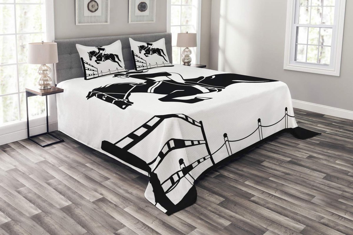 ABAKUHAUS Sprei-Set – Jockey Meisjes-Springen – Wit/Grijs 264x220 cm
