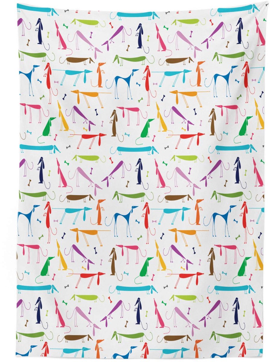ABAKUHAUS tafelkleed – cartoon-teckel – 140x240 cm – groen/rood, wasbaar