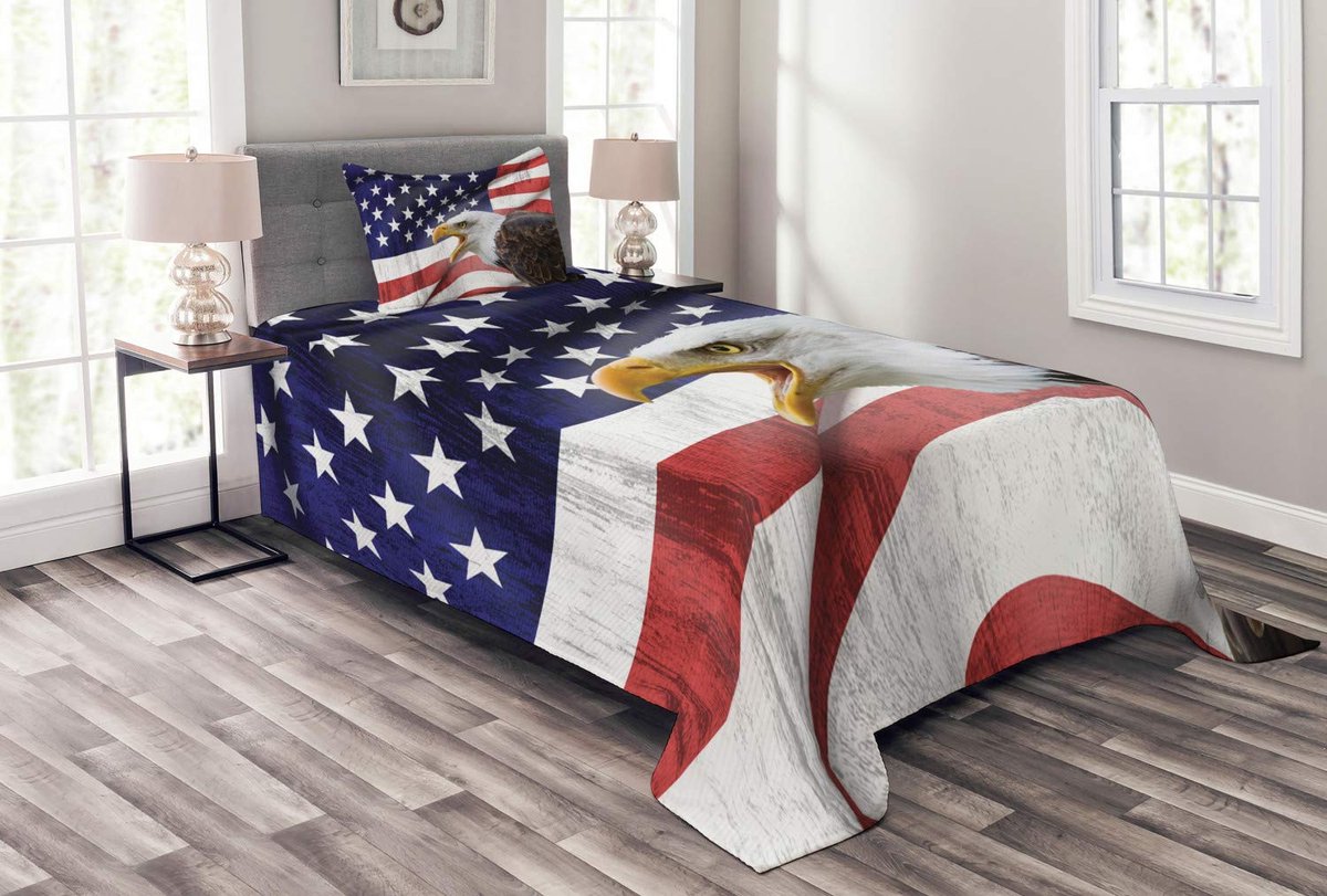 ABAKUHAUS Amerikaanse Vlag Deken Set – Twin 170x220 cm – Voorzijde bedrukt – Polyester