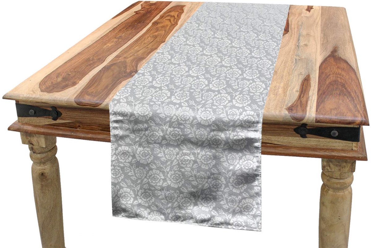 ABAKUHAUS Tafelloper – 40x180 cm – Grijs/Wit, Polyester, Digitaal bedrukt
