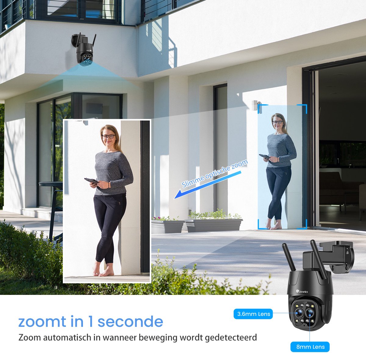Ctronics 2.5K 4MP Buiten Camera met Nachtzicht - 2.4/5GHz WiFi - Dual Lens 6x Zoom Automatisch Volgen & Zoomen - IP66 Waterdicht - Beveiligingscamera Buiten (zwart) – foto 2