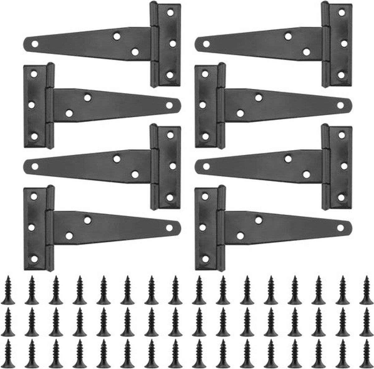 T-scharnieren 8 stuks 10 cm zwart zware belasting deurscharnier inklapbaar - inclusief schroeven hegpoort scharnieren houten deuren ramen kasten