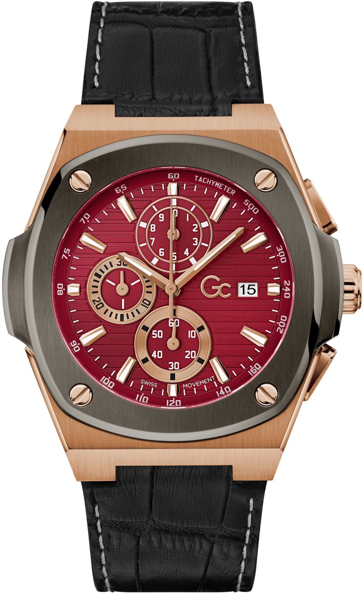 Gc Gc Coussin Shape Chronograph Watch Roségoud En Braas Case: 100% Roestvrij Staal | Armband: 100% Echte Leren 44 Y99016G3MF