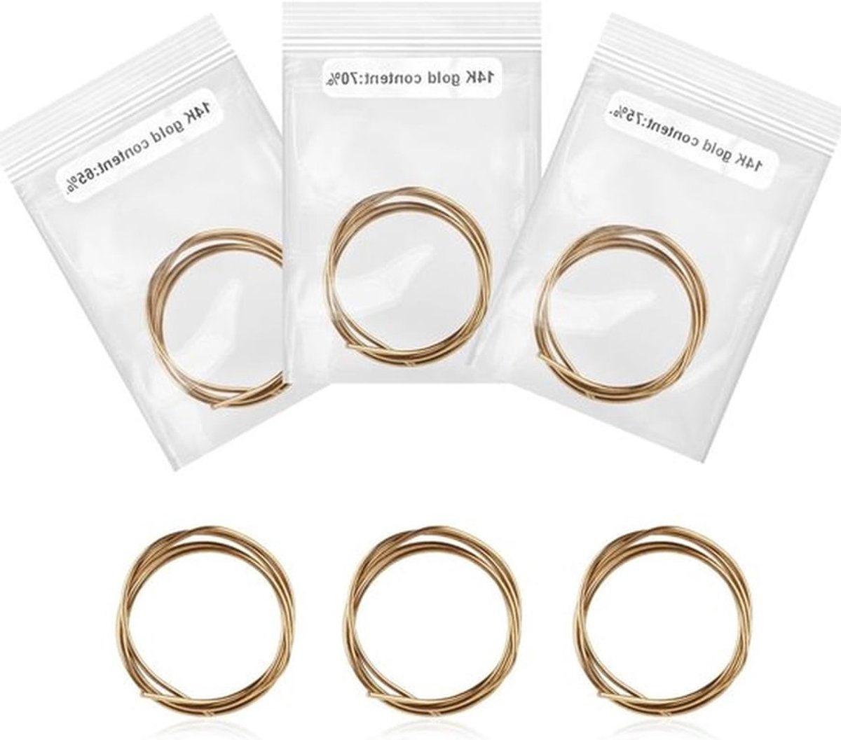 3 stuks 14K gouden soldeerdraad voor sieraden maken - 16 cm lang - Soldeer voor sieradenreparatie - Elektronica, loodgieterswerk - Smelttemperatuur 718°C, 738°C, 788°C - Goudsoldeer