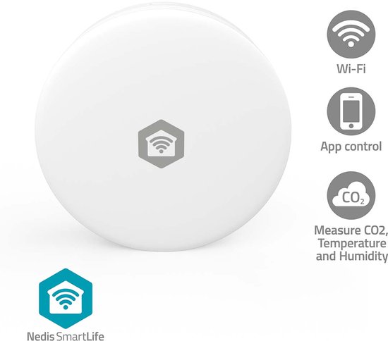 Nedis SmartLife Luchtkwaliteitsmonitor - Wi-Fi - Koolstofdioxide (CO2) / Temperatuur / Vochtigheid - Android / IOS - Wit