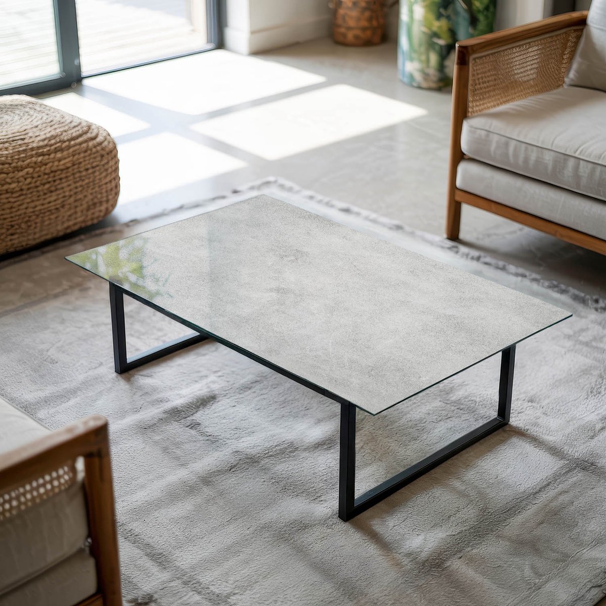 Coloray Tafelblad - Los Tafelblad - 120x80 cm - Grijs - Rechthoek Glazen Tafelblad - Glas Voor Tafelblad - Tafelblad Van Glas - Tafelblad Vierkant - Salontafel Blad woonkamerdecoratie Grijs - Beton met scheuren