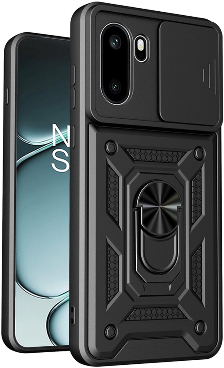 MobyDefend Hoesje - Geschikt voor OnePlus 15R - Pantsercase Met Draaibare Ring - Zwart