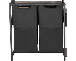 3-laags wasorganizer met rek, hoge wasmand met planken en vakken, vrijstaande opbergunit met 2 compartimenten, duurzame stoffen zakken en ladderplanken voor het sorteren van kleding