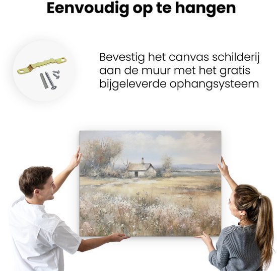 Artaza Canvas Peinture Peinture d'une Petite Maison Rustique dans un Champ avec des Fleurs Sauvages et des Arbres - 120x90 cm - Groot - Décoration Murale Salon - Peintures - Décoration Murale