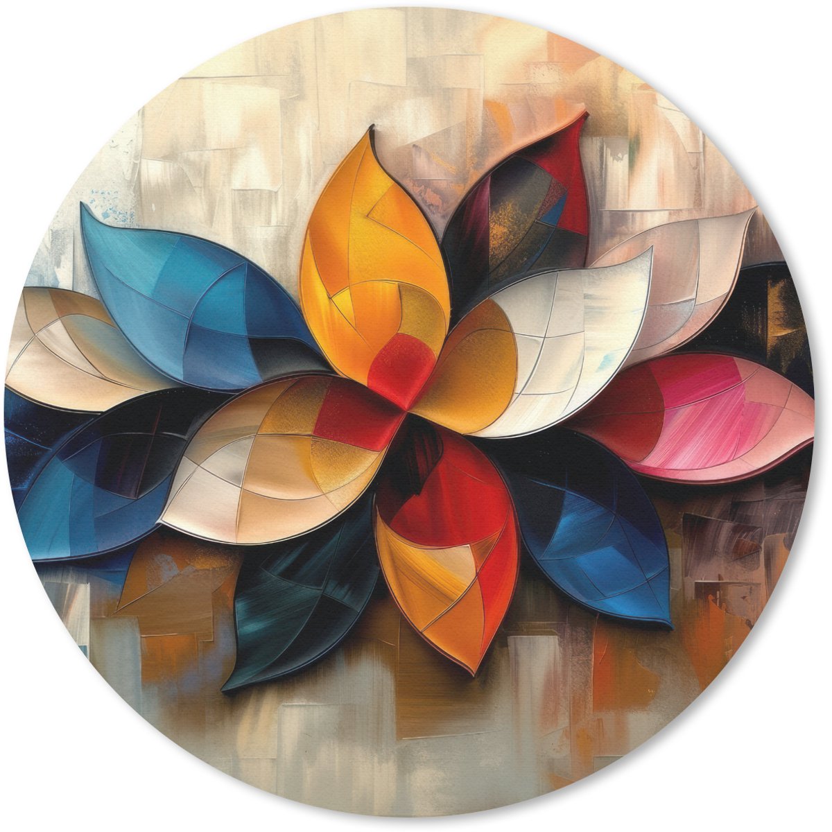 Muismat rond 20x20 cm - Mousepad Bloem - Abstract - Kleurrijk - Bladeren - Ronde muismatten