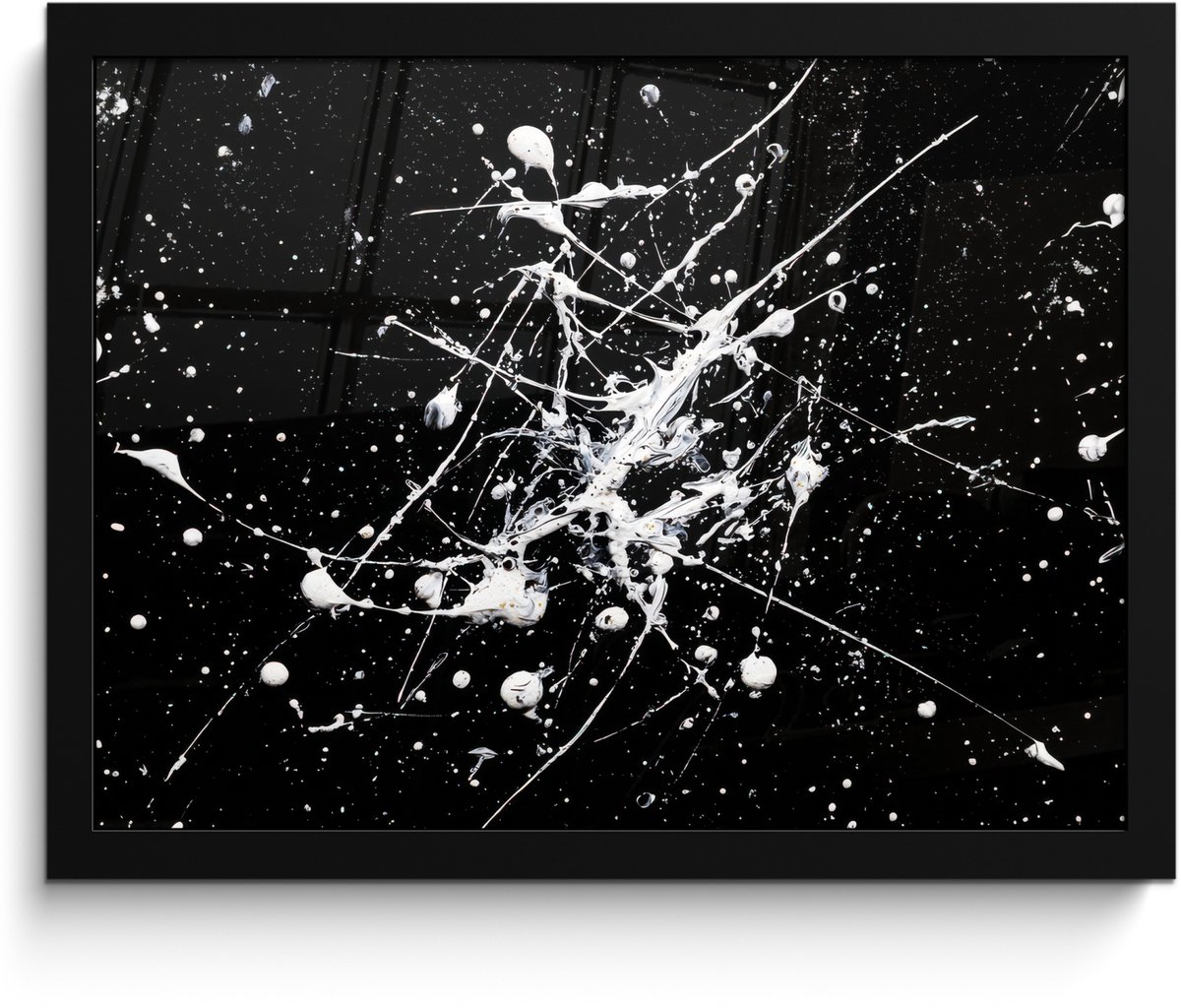 FrameYourWall Poster in lijst - Fotolijst 40x30 cm - Posters - Verfspatten - Wit - Abstract - Explosie - Posterlijst zwart - Decoratie - Wanddecoratie woonkamer - Muurdecoratie slaapkamer