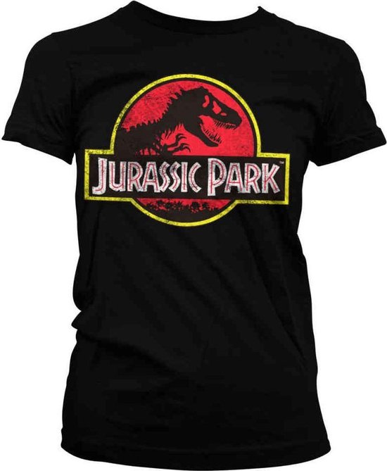 Jurassic Park Dames Tshirt Distressed Logo Zwart