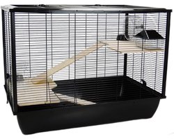 VIN® Rattenkooi - Frettenkooi - Chinchilla kooi – Hamsterkooi Met 2 verdiepingen - Knaagdierenkooi Met Hamsterspeelgoed - 78 x 48 x 58 cm - Zwart