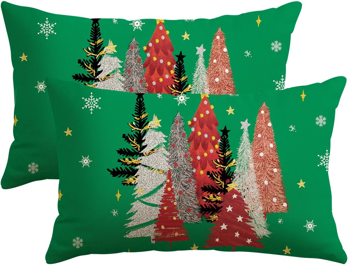Unyqoos Set van twee decoratieve kussenhoezen met kerstmotief voor huisdecoratie groen