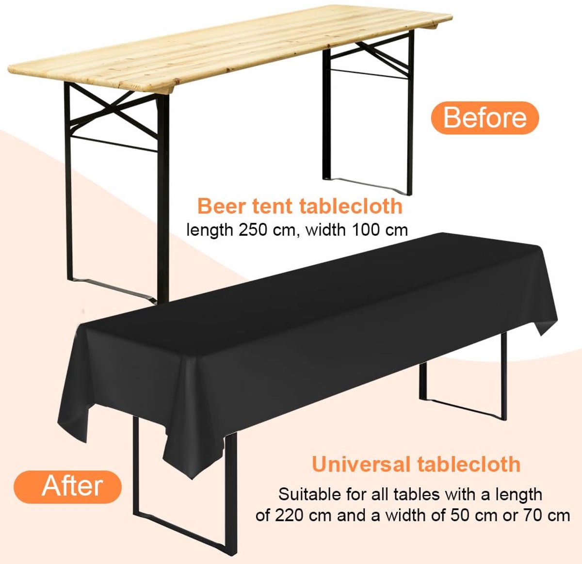 Unyqoos® Set van 2 zwarte polyester tafelkleed voor feestelijke gelegenheden en diners