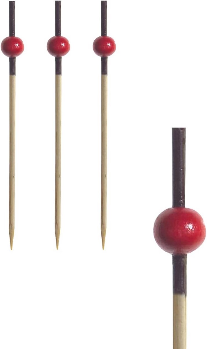 Houten Vingerfood Spiesen 7 cm met Rode Parel voor Hapjes