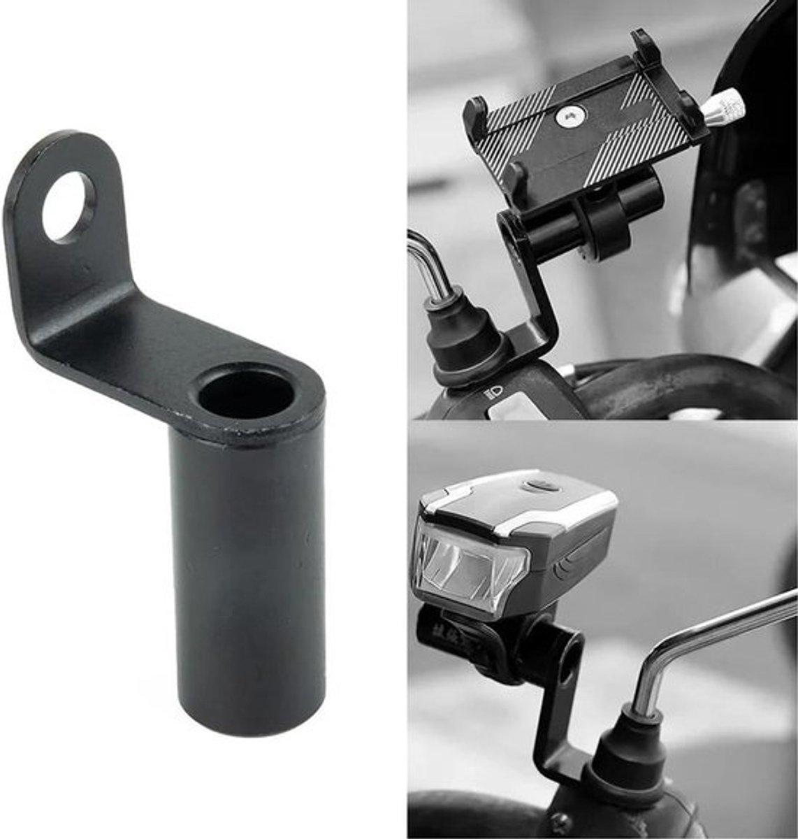 Aluminium Z-vormige Houder voor Fietslicht - Geschikt voor 10mm Spiegelstuur (Zwart)