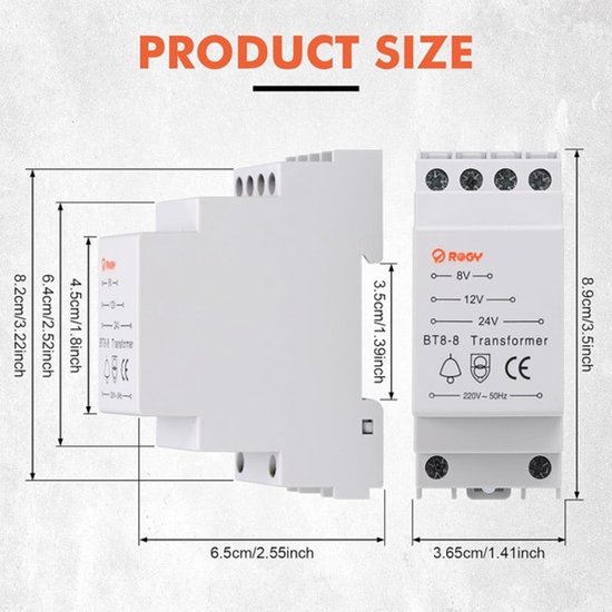 Beltrafo 8-24V voor Gestandaardiseerde DIN-rail - 8VA Nettransformator voor Deurbel & Deurbel bel — afbeelding 4