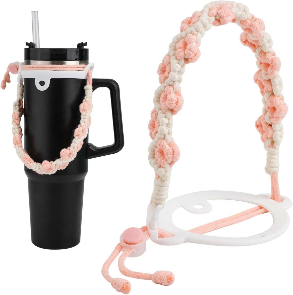 Ronte - Waterfles Handvat voor Beker en Flessen 8-40oz, Boho Macrame Riem Siliconen Koffiemok Band Accessoires - Handig en Stijlvol