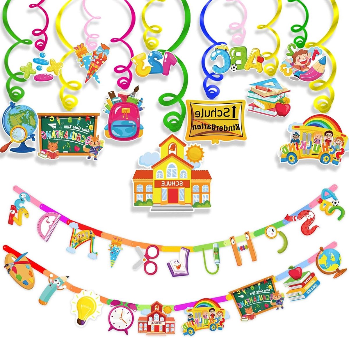 Ronte - Decoratie Schoolkind Eerste Schooldag - Jongens Meisjes Slingers Spiraal Plafondhanger - School Start Decoratie
