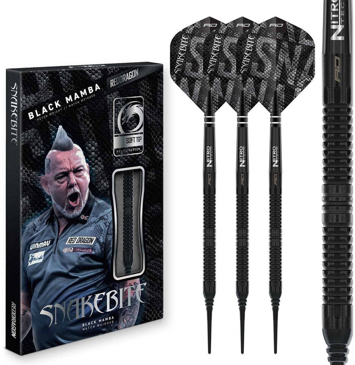 Red Dragon Peter Wright Black Mamba 90% - Soft Tip Dartpijlen