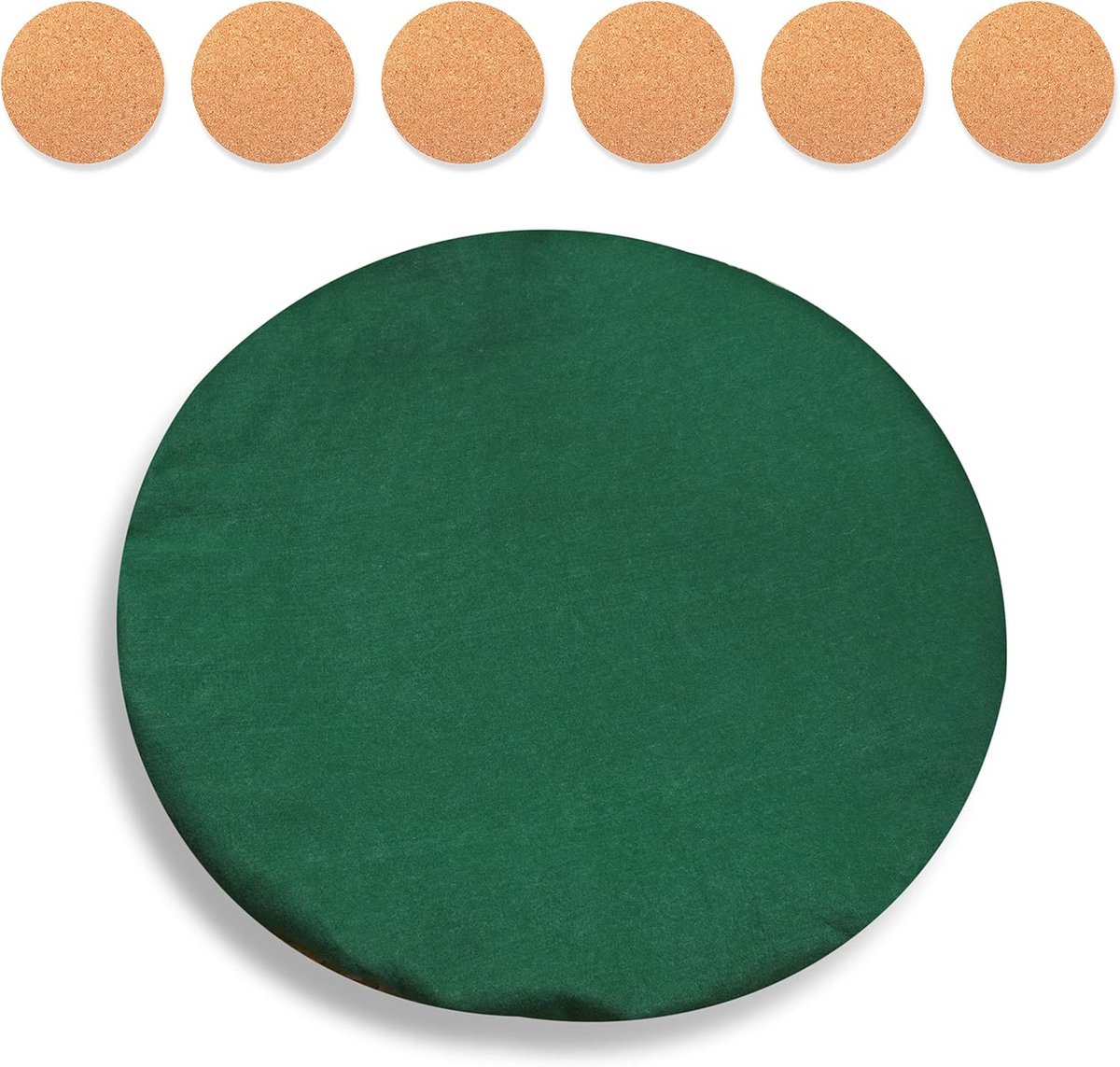 Rond Poker Tafelkleed Groen Vilt 36-48 Inch Antislip Geluiddempend Speelkleed voor Poker Blackjack Mahjong met 6 Kurk Onderzetters