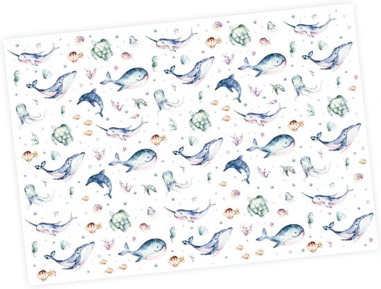 Haai Cadeaupapier – 6 Vellen 70x50cm Met Stickers – FSC-gecertificeerd 90g/m² – Duurzaam & Recycleerbaar – Voor Kinderverjaardagen